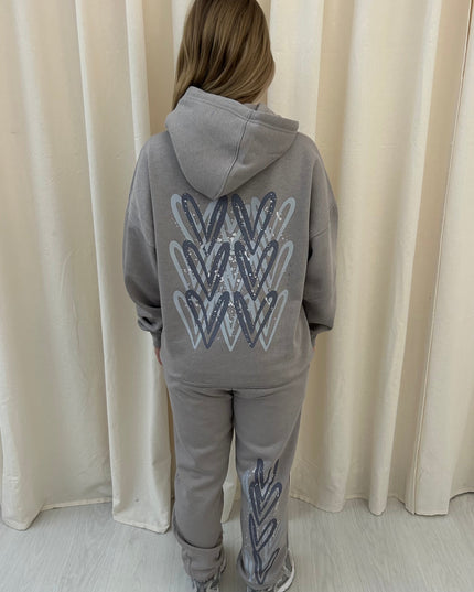 Grey Hearts Printed Hooded Tracksuit Adult