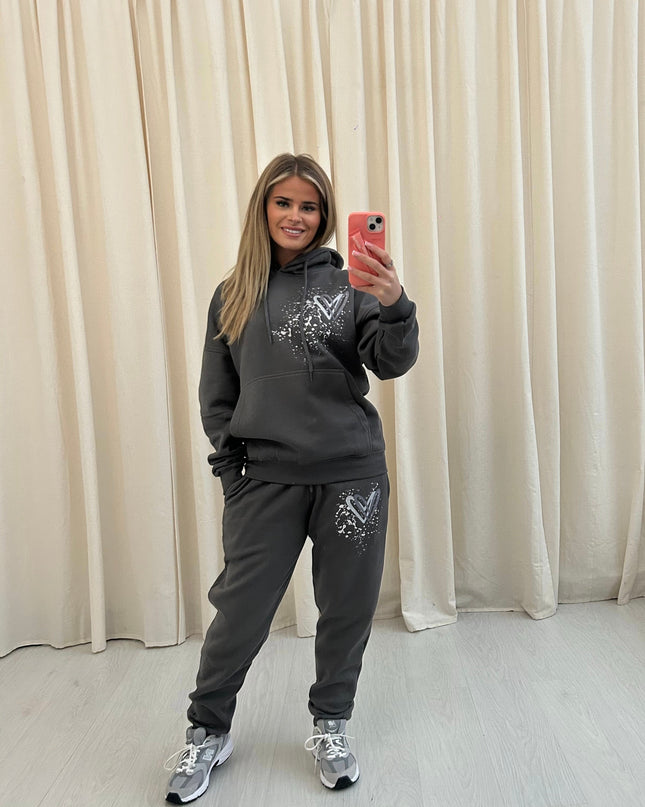 Grey Hearts Printed Hooded Tracksuit Adult