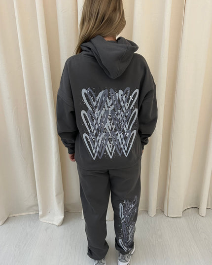 Grey Hearts Printed Hooded Tracksuit Adult