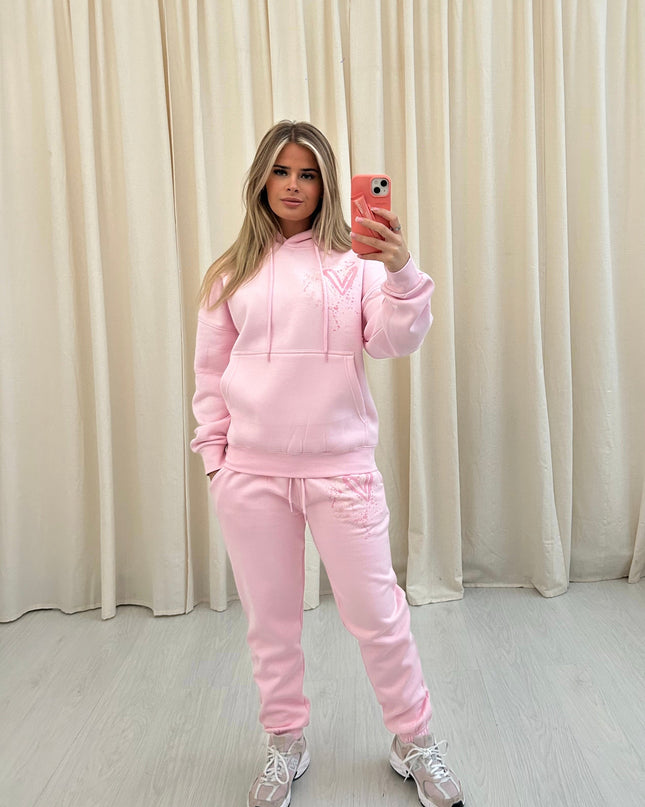 Pink Hearts Printed Hooded Tracksuit Adult