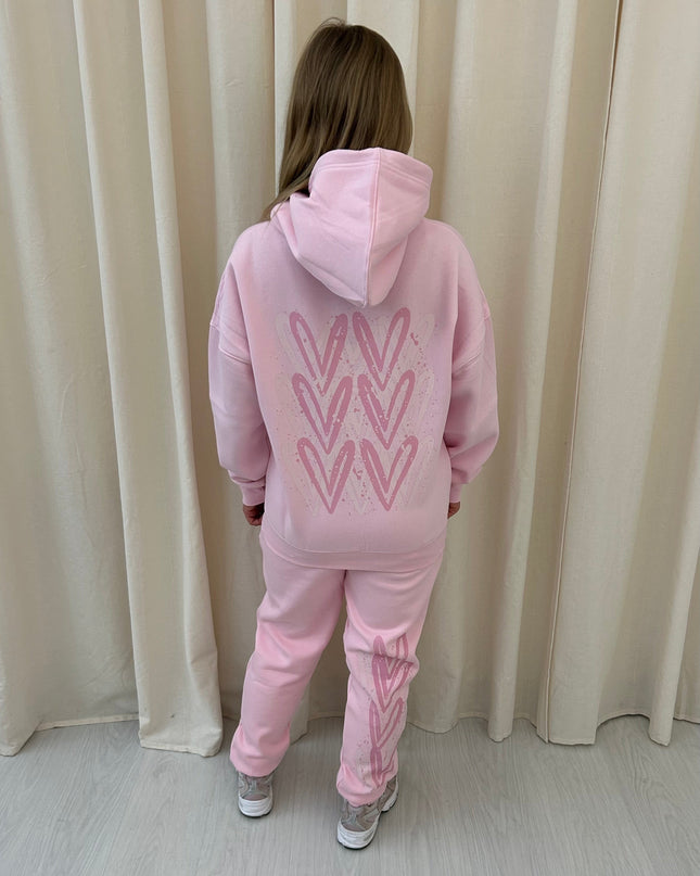 Pink Hearts Printed Hooded Tracksuit Kids