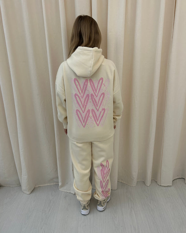 Pink Hearts Printed Hooded Tracksuit Kids