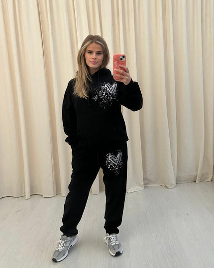 Grey Hearts Printed Hooded Tracksuit Adult