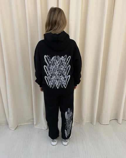 Grey Hearts Printed Hooded Tracksuit Adult
