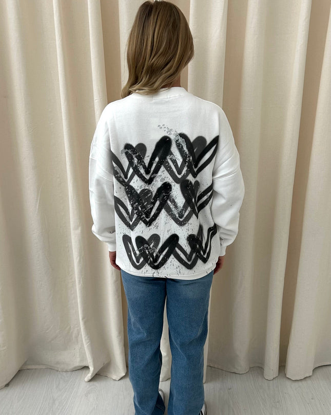 Black/Grey Hearts Spray Painted Sweatshirt Kids
