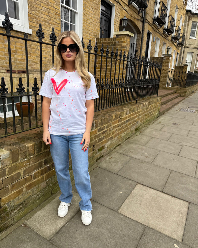 Neon Pink & Orange Hearts Spray Painted T-shirt Adult