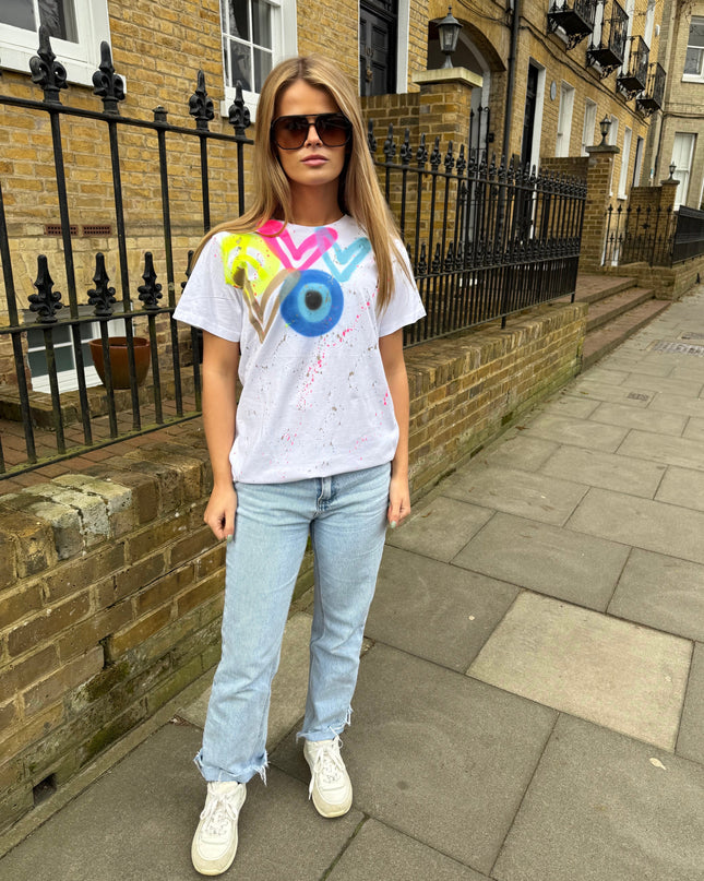 Evil Eye, Peace, Heart Spray Painted T-shirt Kids