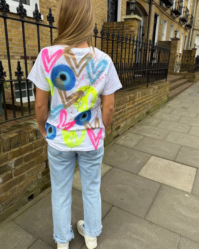 Evil Eye, Peace, Heart Spray Painted T-shirt Adult
