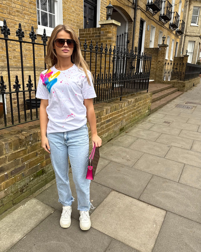 Multicoloured Hearts Spray Painted T-shirt Adult