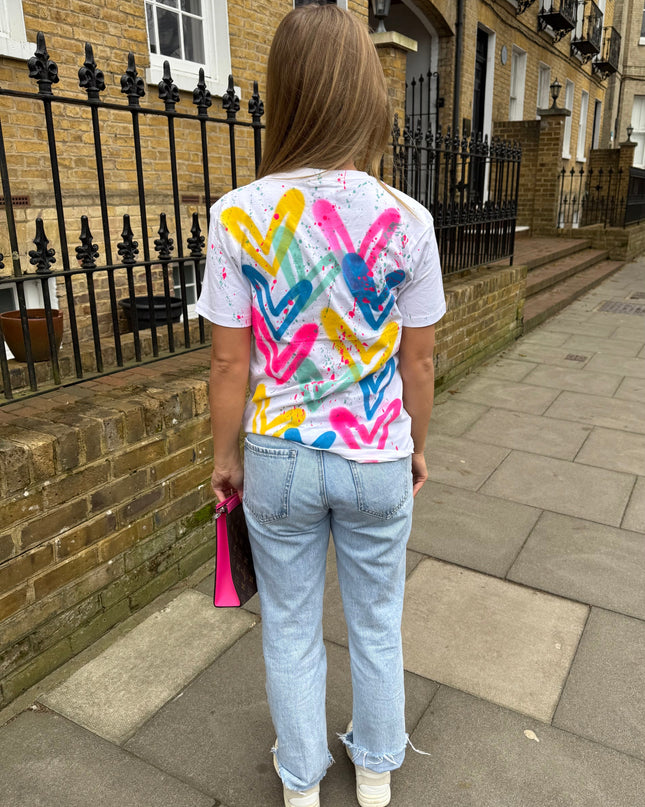 Multicoloured Hearts Spray Painted T-shirt Adult