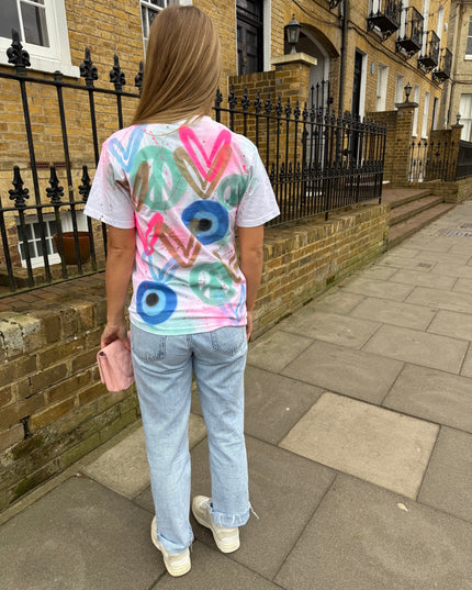 Neon Peace, Heart, Evil Eye Spray Painted T-shirt Kids