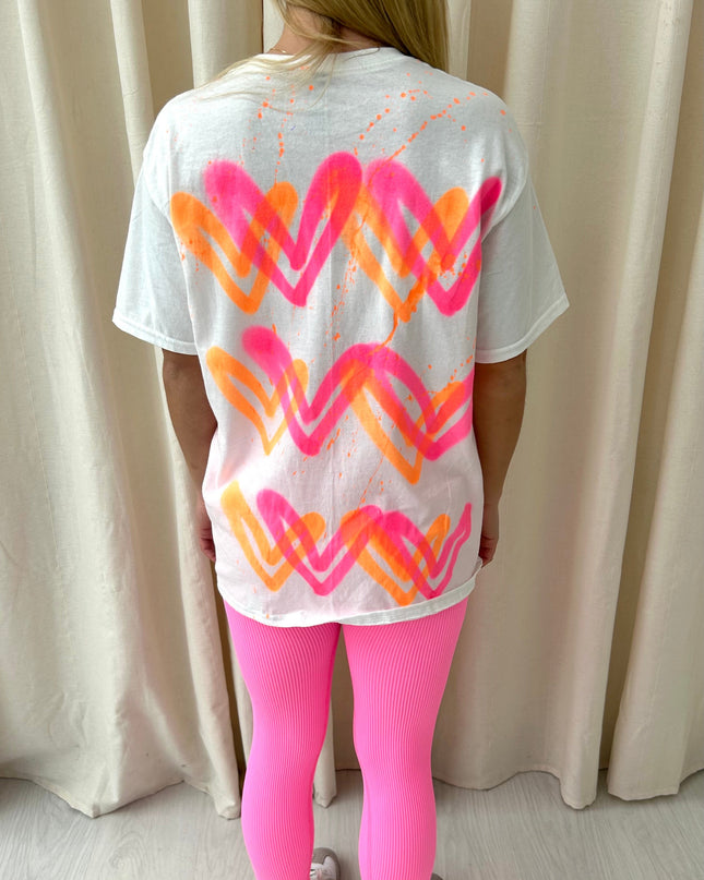 Neon Pink & Orange Hearts Spray Painted T-shirt & Leggings Adults