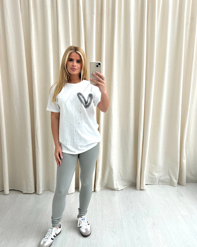 Grey Hearts Spray Painted T-shirt & Leggings Adults