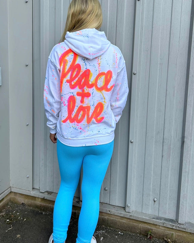 Neon Pink & Orange Peace & Love Spray Painted Hoodie & Leggings Adults