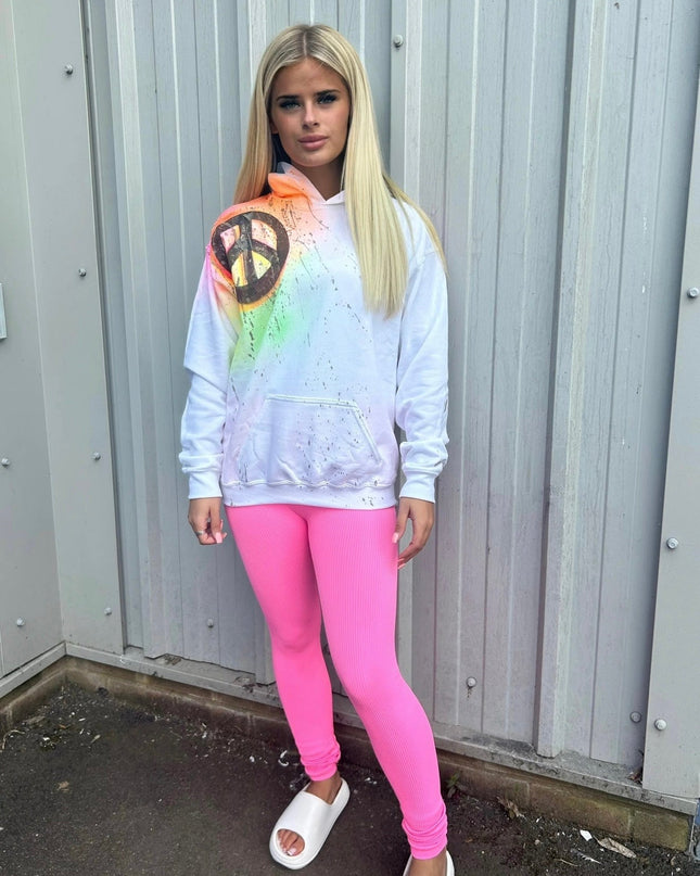 Neon/Black Peace Spray Painted Hoodie & Leggings Adults