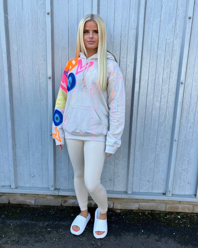 Neon Peace, Heart Evil Eye Spray Painted Hoodie & Leggings Adults