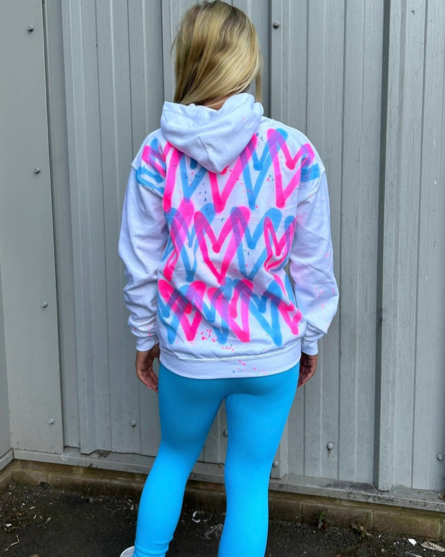 Neon Pink/Blue Hearts Spray Painted Hoodie & Leggings Adults