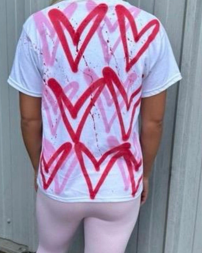 Pink/Red Hearts Spray Painted T-shirt & Leggings Adults