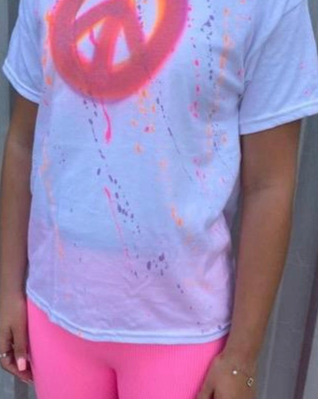 Neon Orange Peace Spray Painted T-shirt & Leggings Adults