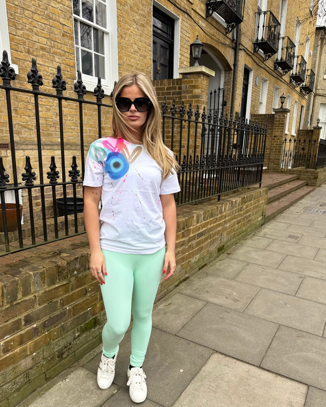 Neon Peace, Heart, Evil Eye Spray Painted T-shirt & Leggings Adults