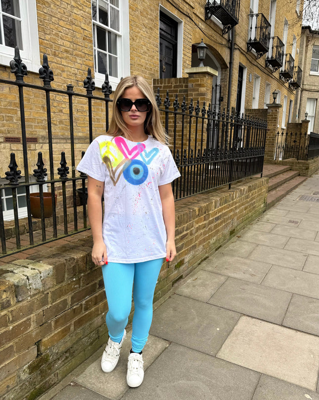 Evil Eye, Peace, Heart Spray Painted T-shirt & Leggings Adults