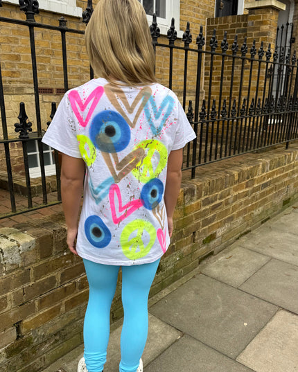 Evil Eye, Peace, Heart Spray Painted T-shirt & Leggings Adults