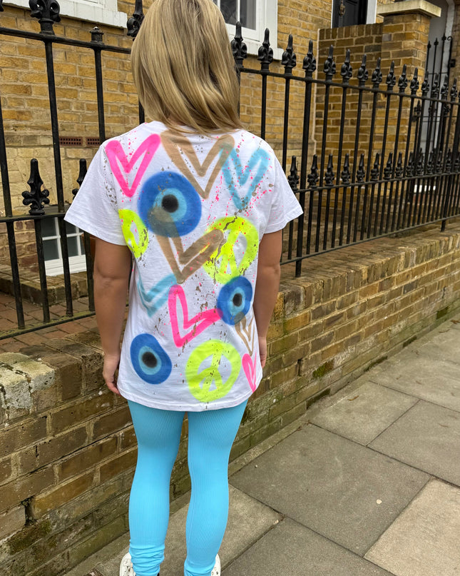Evil Eye, Peace, Heart Spray Painted T-shirt & Leggings Adults