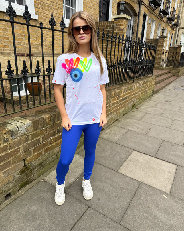 Neon Heart Evil Eye Spray Painted T-shirt & Royal Blue Leggings Adults
