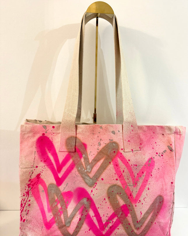 Pink, Gold Heart Spray Painted Tote Bag