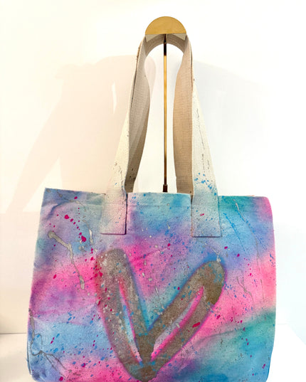 Unicorn Spray, Gold Heart Spray Painted Tote Bag