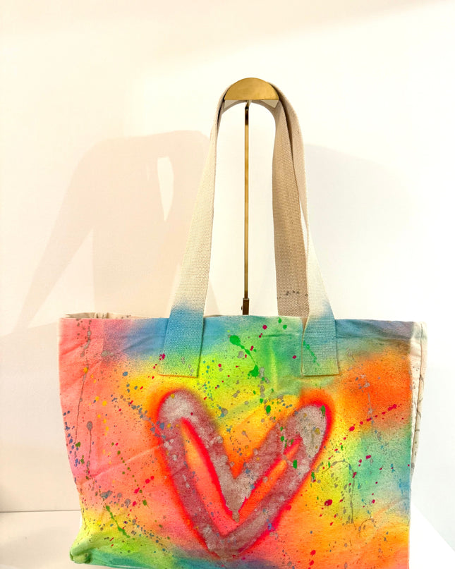 Multicoloured Spray Gold Heart Spray Painted Tote Bag