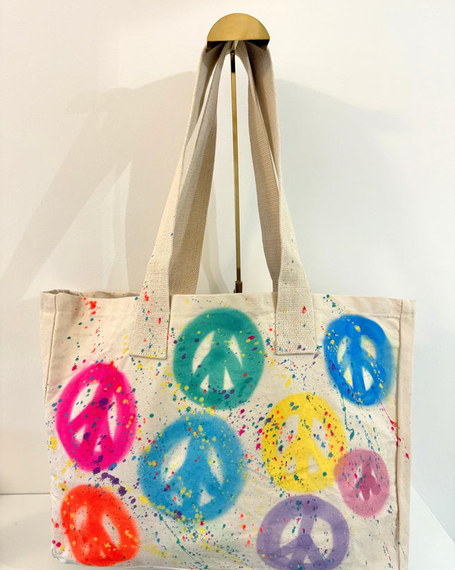 Multicoloured Peace Spray Painted Tote Bag