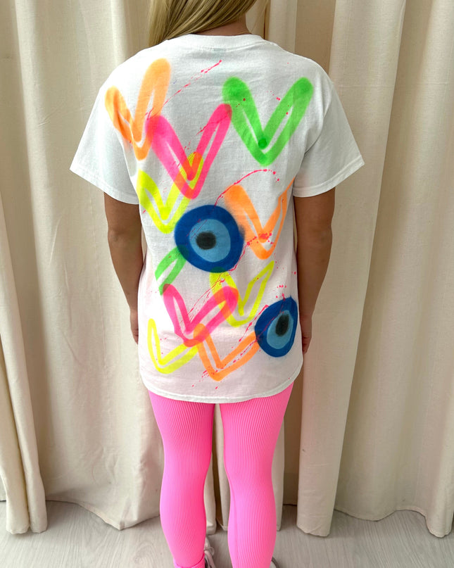 Neon Heart Evil Eye Spray Painted T-shirt & Neon Pink Leggings Adults