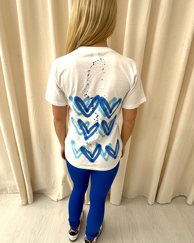 Royal Blue Hearts Spray Painted T-shirt & Leggings Adults