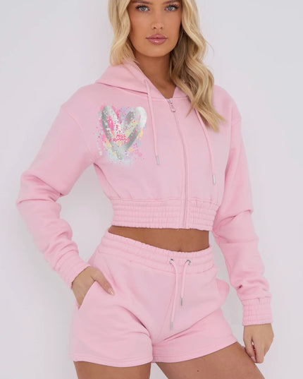 Miss Runway Silver Heart Printed Short Set