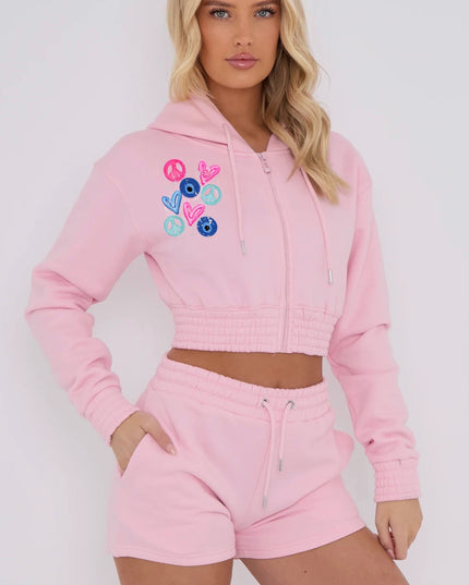 Pink/Blue Evil Eye, Peace Printed Short Set