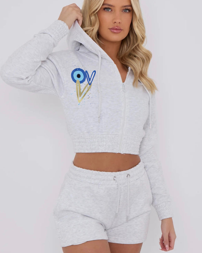 11:11 Gold Heart Evil Eye Printed Short Set