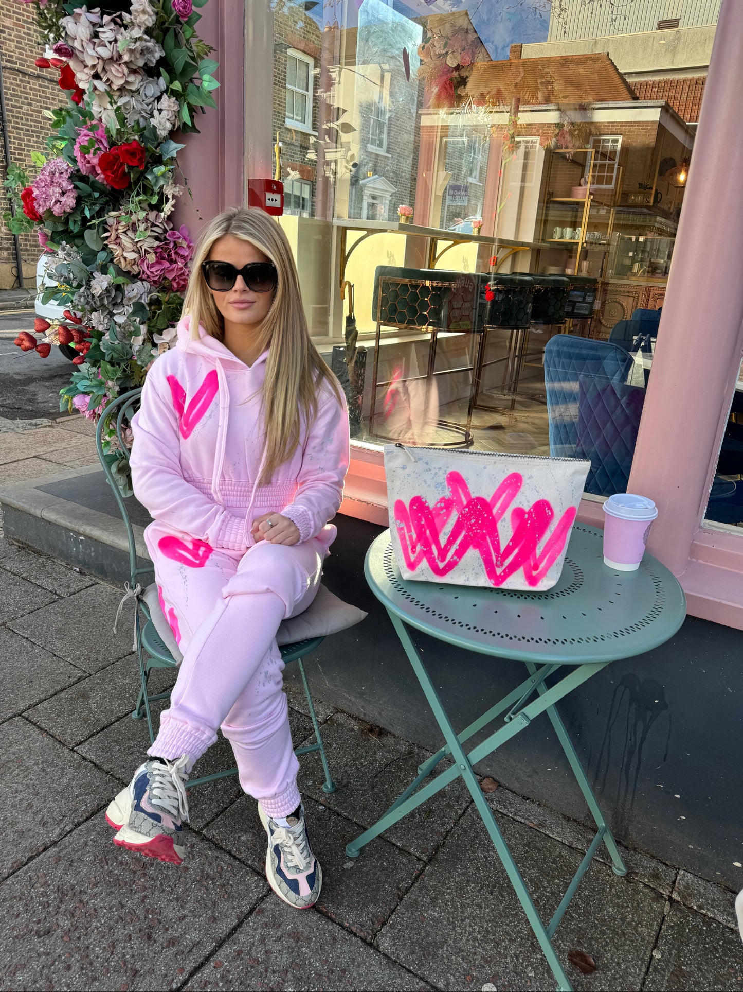 Pink/Hot Pink Heart Cropped Hooded Tracksuit