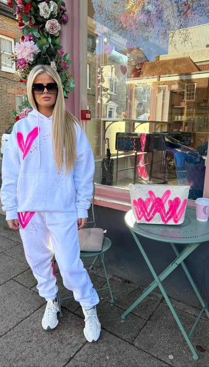 Hot Pink Heart Sprayed Hooded Tracksuit