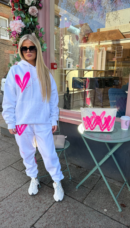 Hot Pink Heart Sprayed Hooded Tracksuit