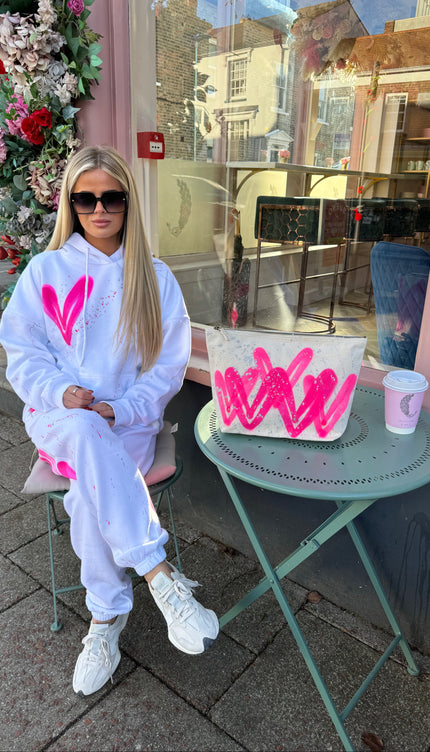 Hot Pink Heart Sprayed Hooded Tracksuit