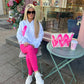 Hot Pink Heart Sprayed Ruched Hoodie And Legging Set