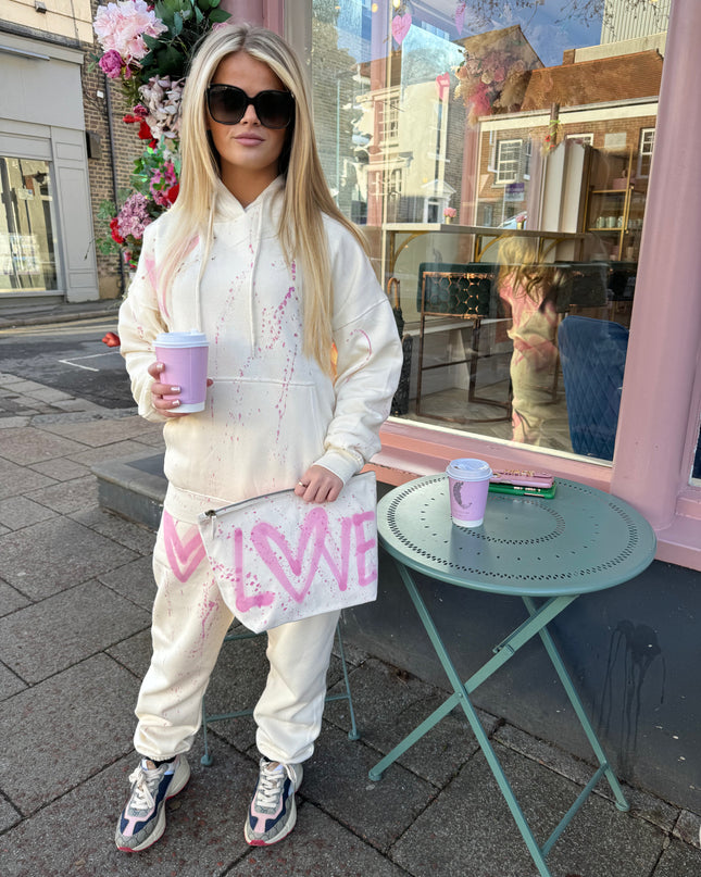 Pink Heart Sprayed Hooded Tracksuit