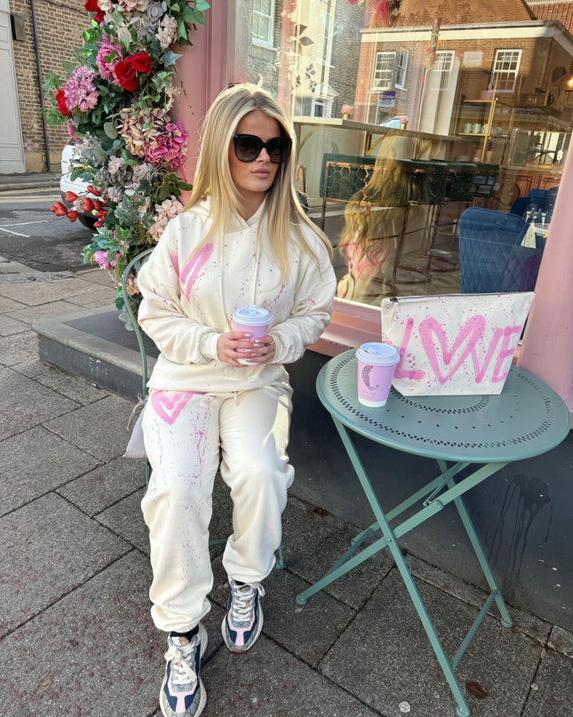 Pink Heart Sprayed Hooded Tracksuit