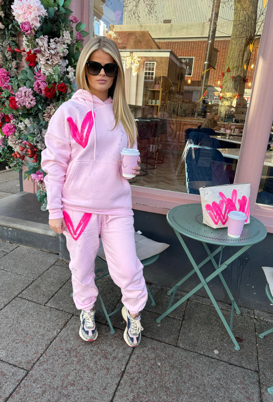 Hot Pink Hearts Pink Hooded Tracksuit