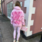 Pink Heart Sprayed Pink Ruched Hoodie And Legging Set