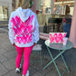 Hot Pink Heart Sprayed Ruched Hoodie