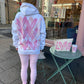 Pink Heart Sprayed Ruched Hoodie And Legging Set
