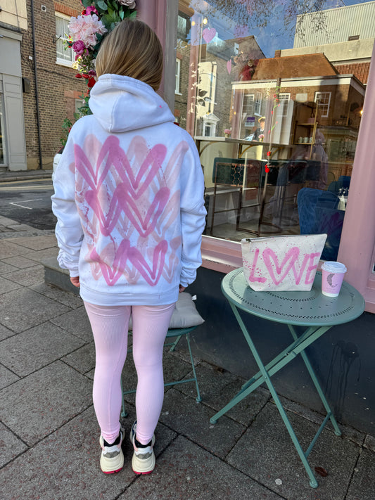 Pink Heart Sprayed Ruched Hoodie And Legging Set