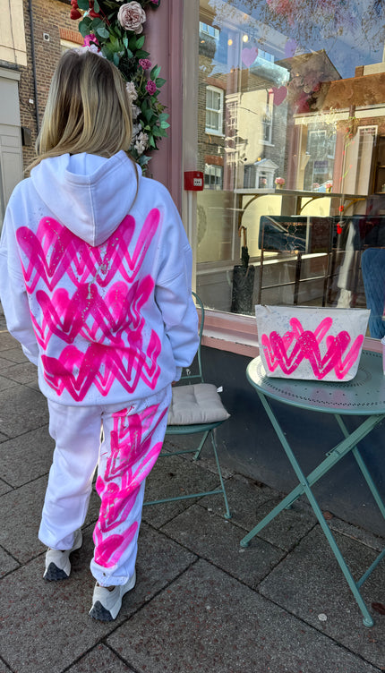 Hot Pink Heart Sprayed Hooded Tracksuit